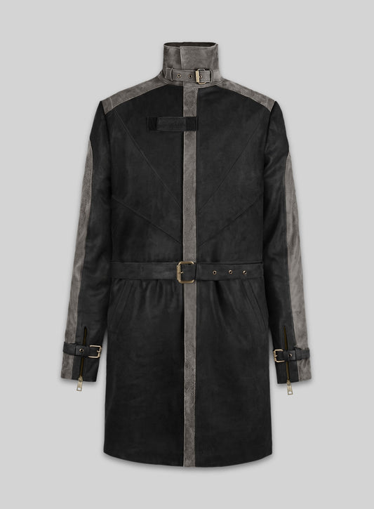 Distressed Black Aiden Pearce Watch Dog Leather Trench Coat