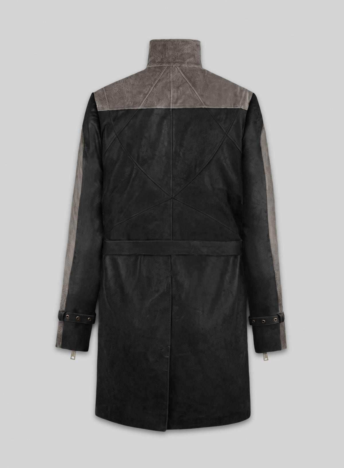 Distressed Black Aiden Pearce Watch Dog Leather Trench Coat