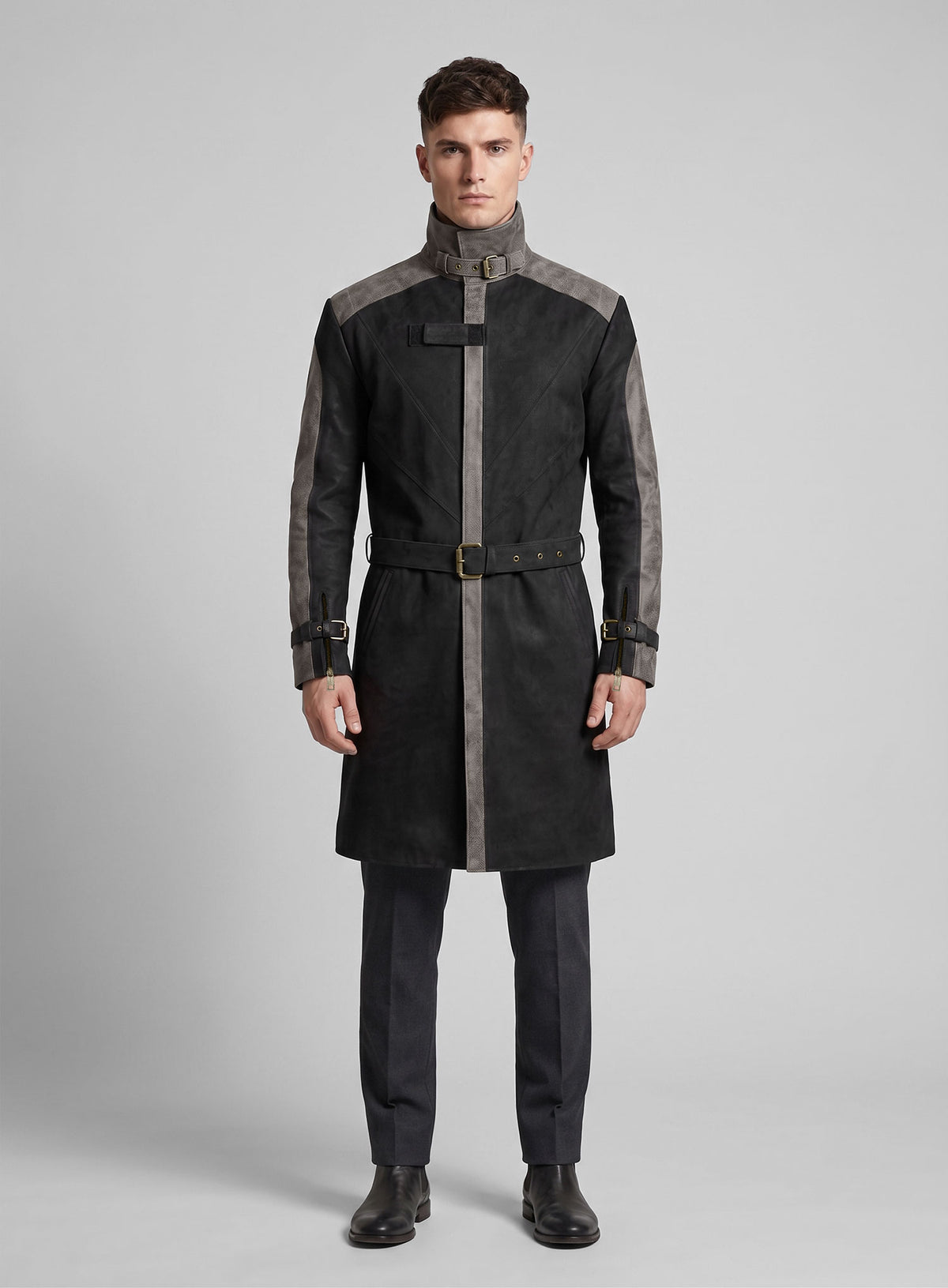 Distressed Black Aiden Pearce Watch Dog Leather Trench Coat
