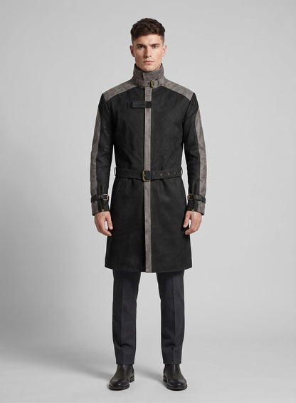 Distressed Black Aiden Pearce Watch Dog Leather Trench Coat
