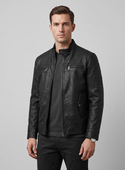 Distressed Black Leather Jacket # 616