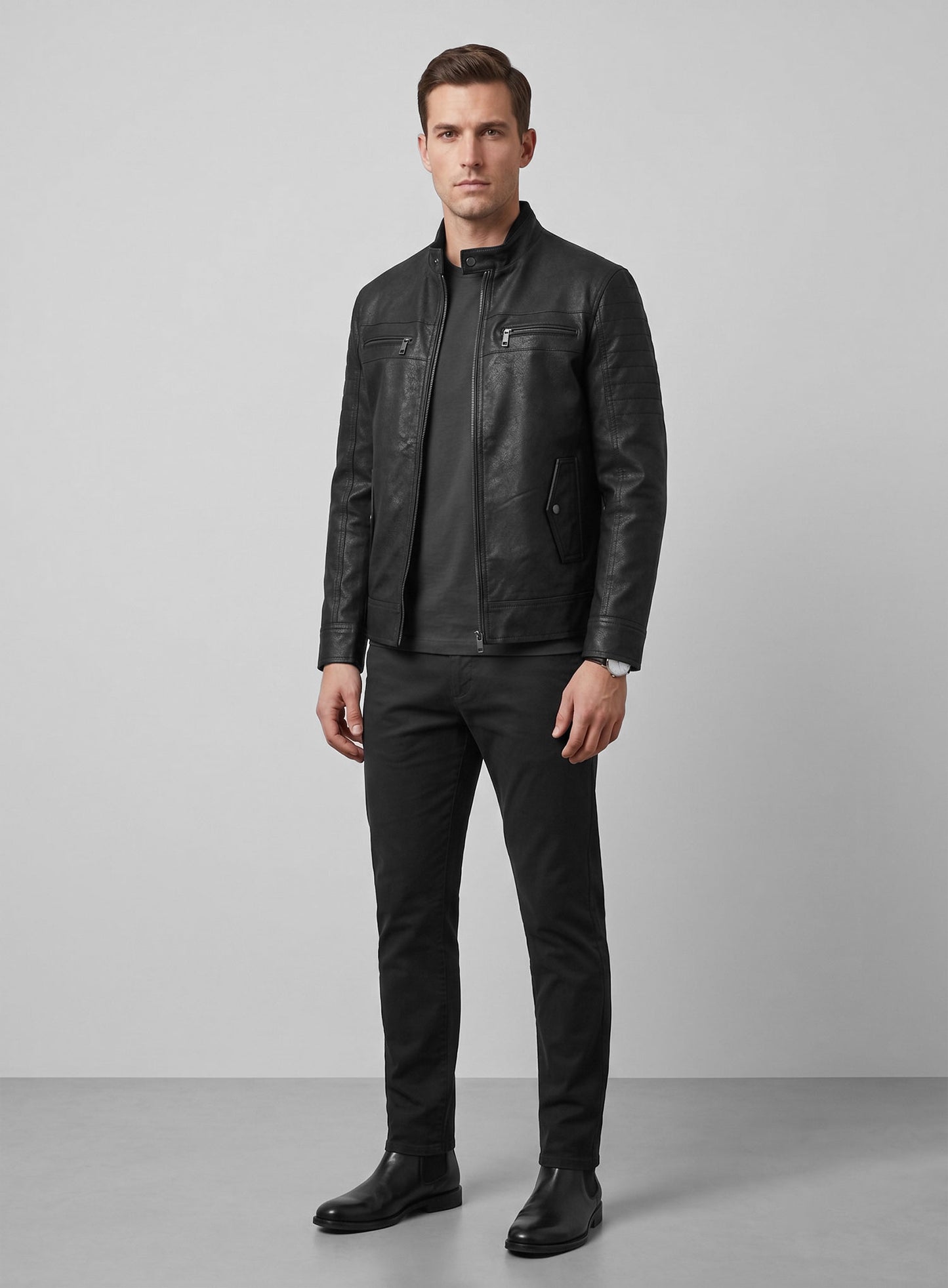 Distressed Black Leather Jacket # 616