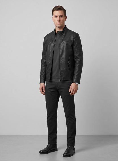 Distressed Black Leather Jacket # 616