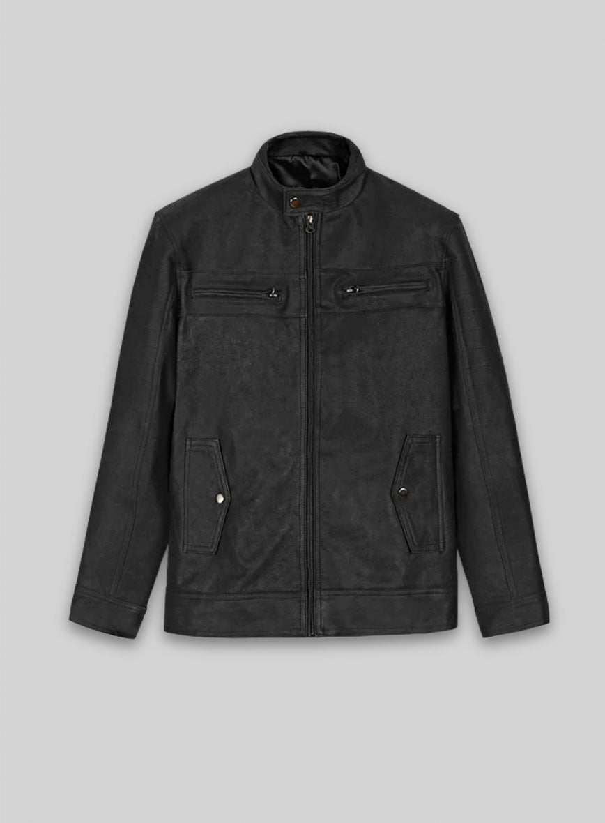 Distressed Black Leather Jacket # 616
