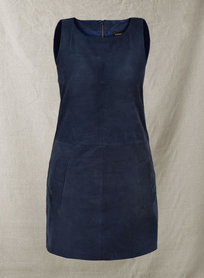 Dark Blue Suede Circle Leather Dress - # 755 - LeatherCult