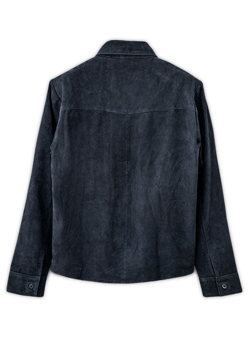 Dark Blue Suede Classic Leather Shirt - LeatherCult
