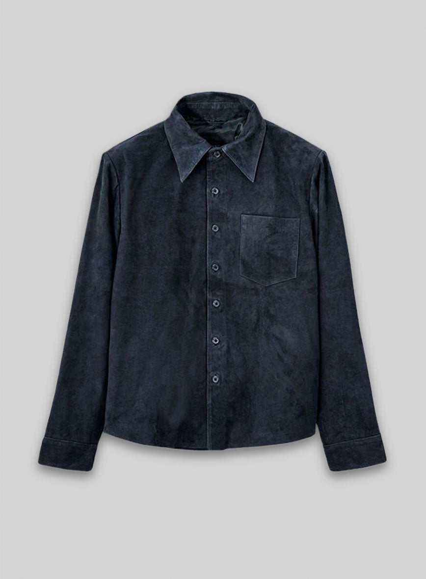 Dark Blue Suede Classic Leather Shirt