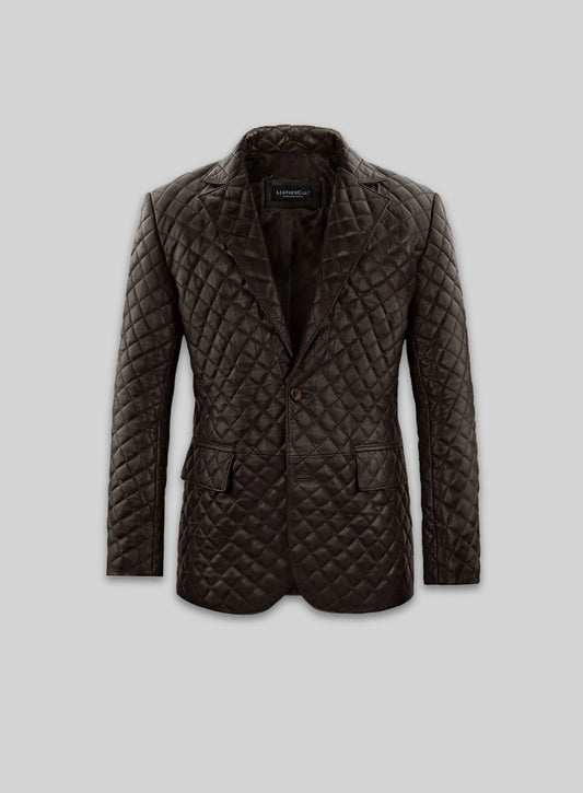 Dark Brown Bocelli Quilted Leather Blazer