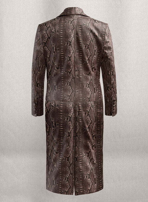 Dark Brown Python Chelsea Leather Long Coat - LeatherCult