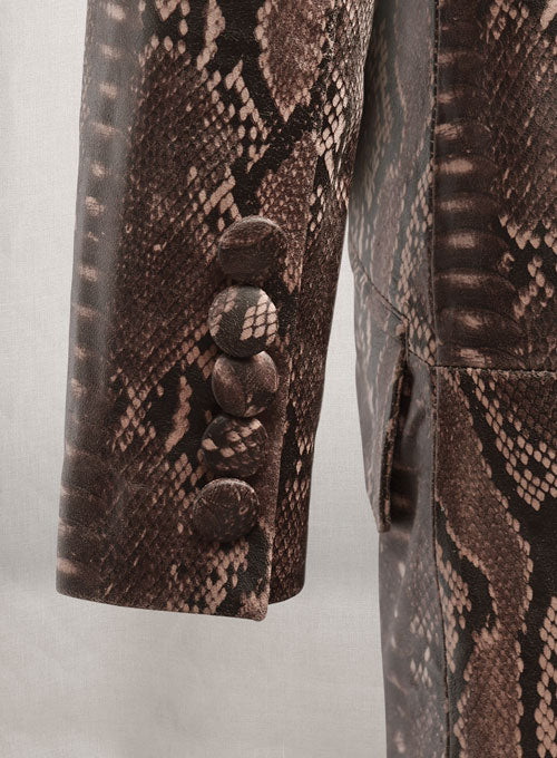 Dark Brown Python Chelsea Leather Long Coat - LeatherCult