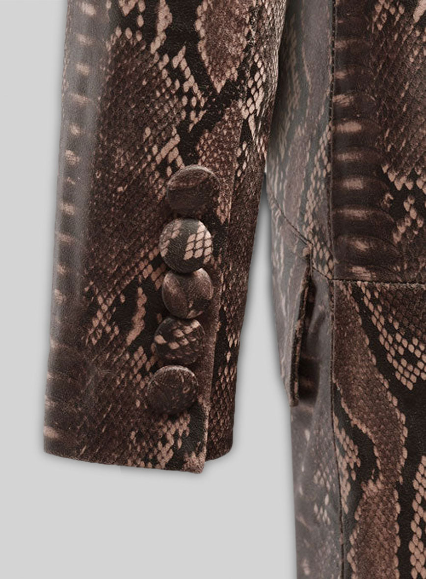 Dark Brown Python Chelsea Leather Long Coat