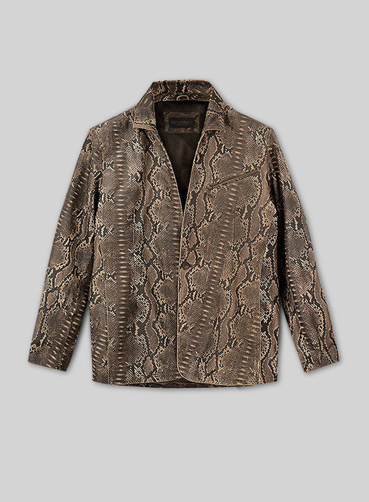 Dark Brown Python Zipper Leather Blazer #3