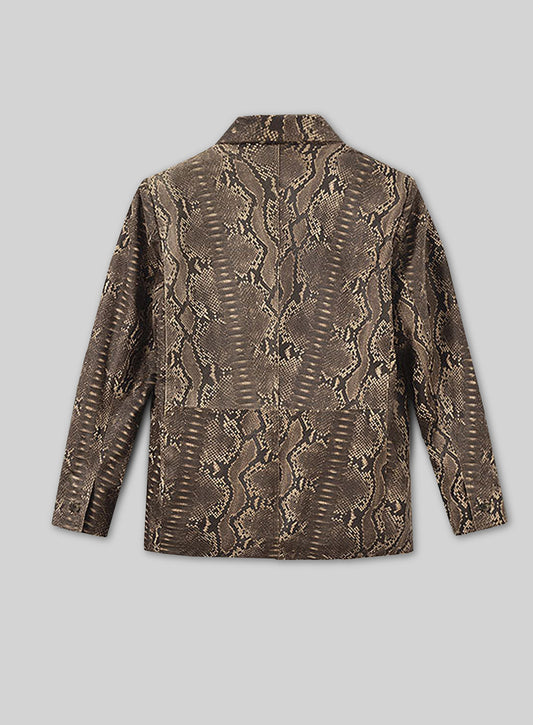 Dark Brown Python Zipper Leather Blazer #3