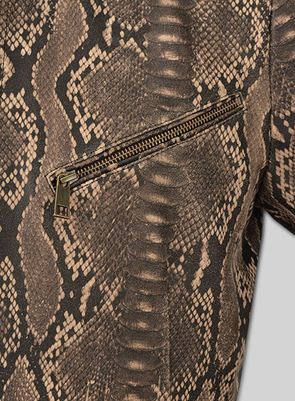 Dark Brown Python Zipper Leather Blazer #3