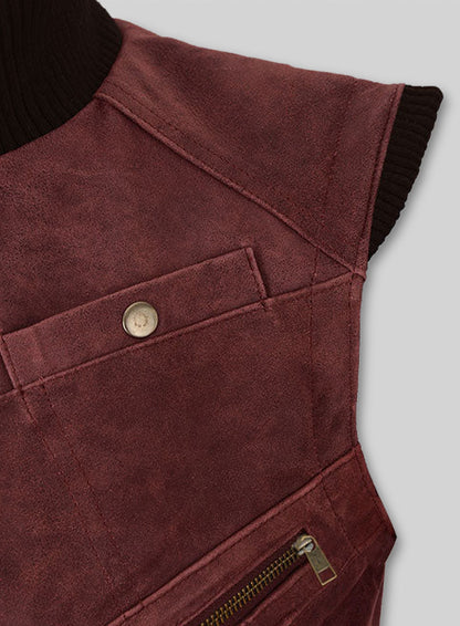Dark Vintage Red Leather Biker Vest # 314
