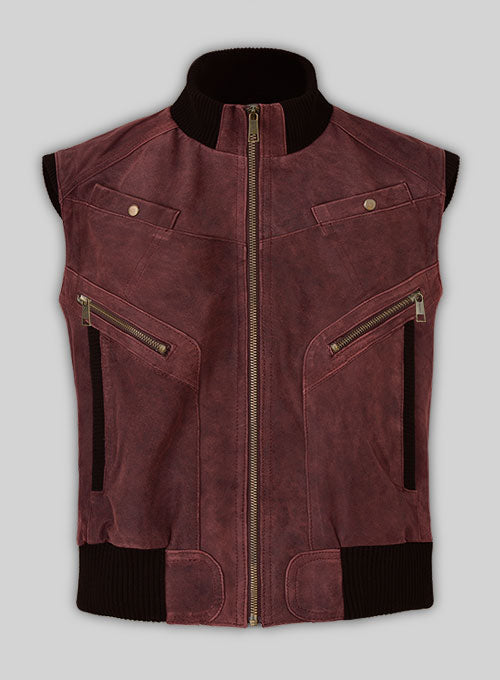 Dark Vintage Red Leather Biker Vest # 314 - LeatherCult