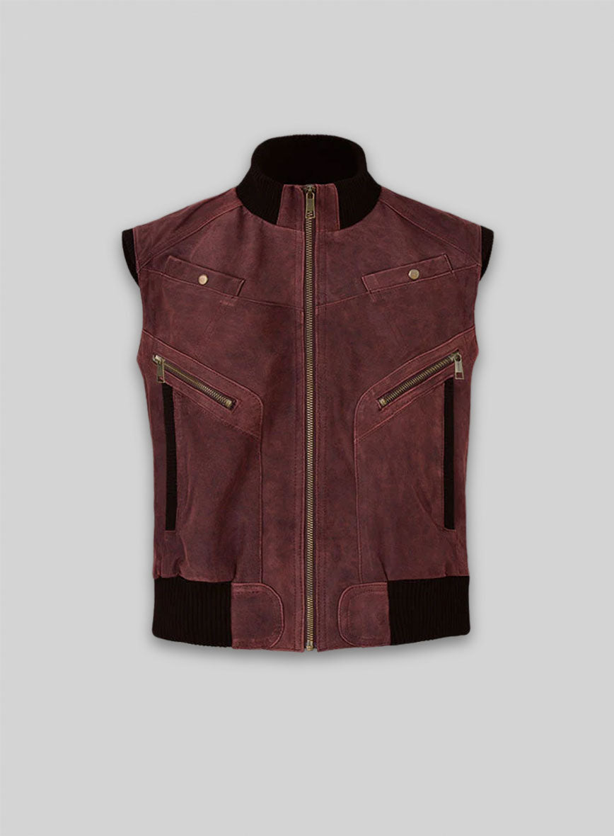 Dark Vintage Red Leather Biker Vest # 314