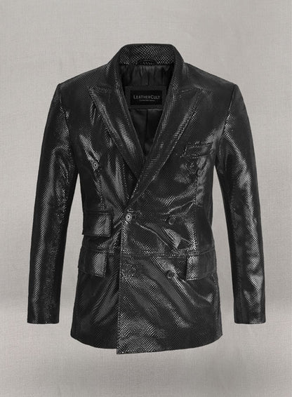 Snake Emboss Black Leather Blazer - LeatherCult