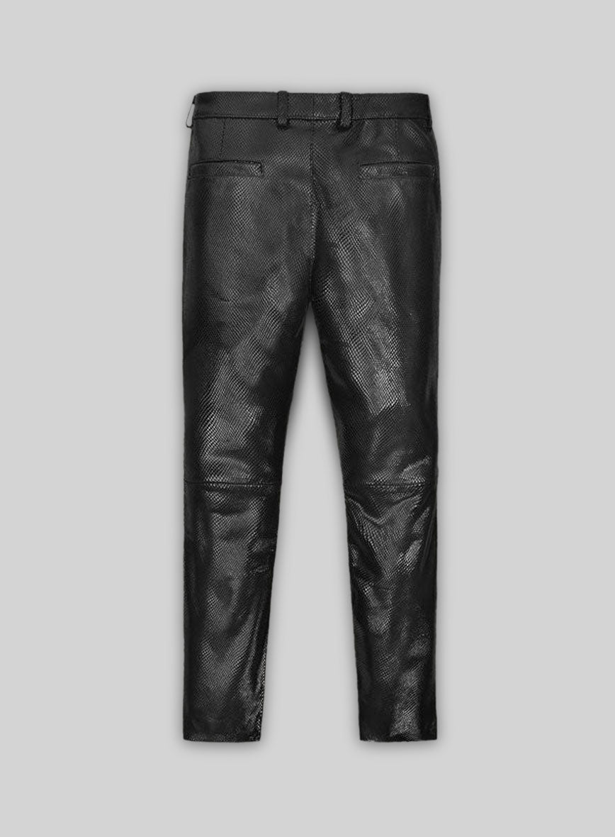 Snake Emboss Black Leather Pants