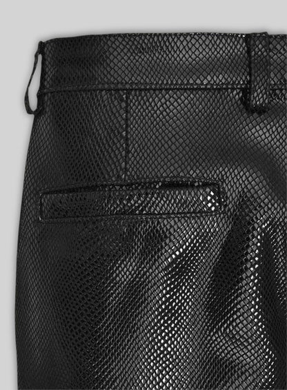 Snake Emboss Black Leather Pants