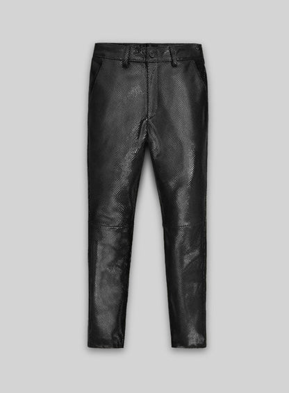 Snake Emboss Black Leather Pants
