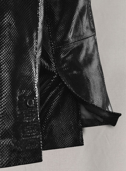 Snake Embossed Double Breasted Leather Suit - LeatherCult