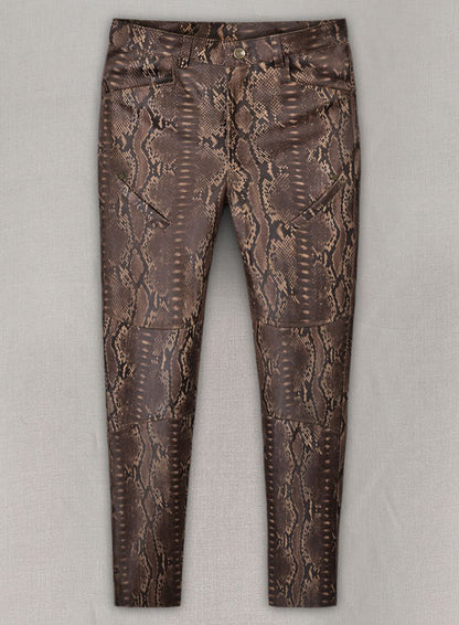 Dark Brown Python Leather Jeans Style #522 - LeatherCult