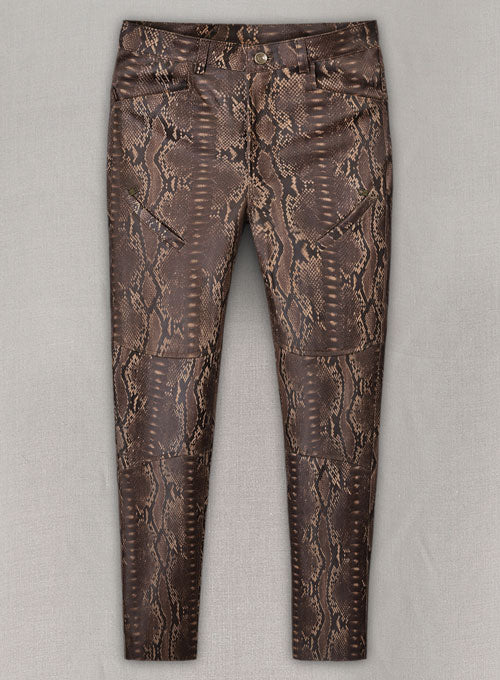 Dark Brown Python Leather Jeans Style #522 - LeatherCult