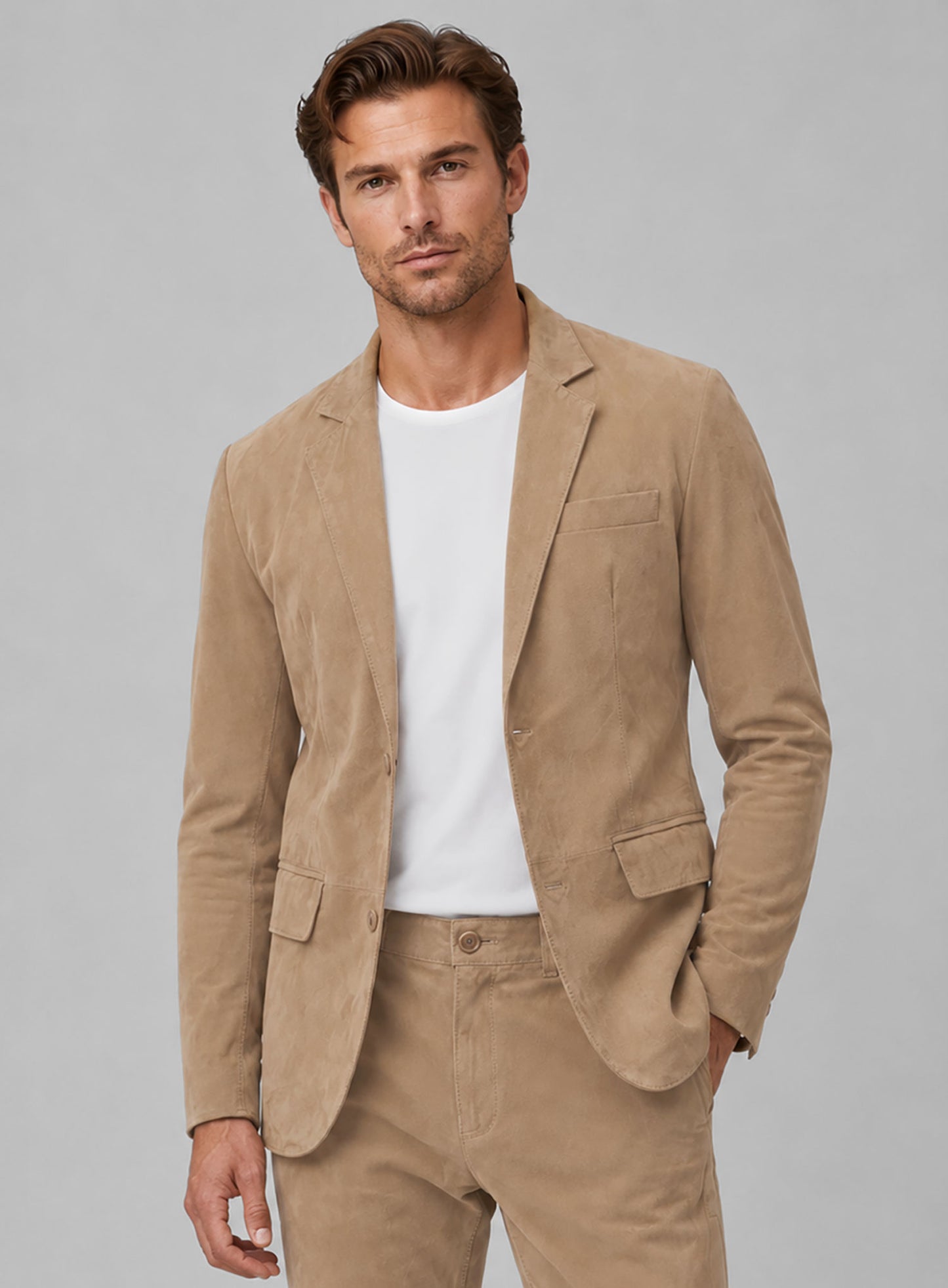 Dusty Beige Suede Leather Suit