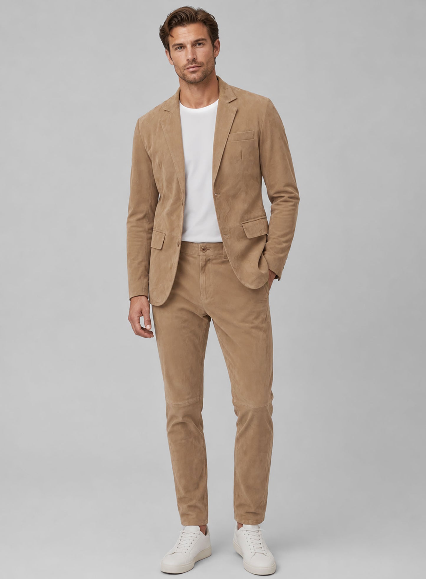 Dusty Beige Suede Leather Suit