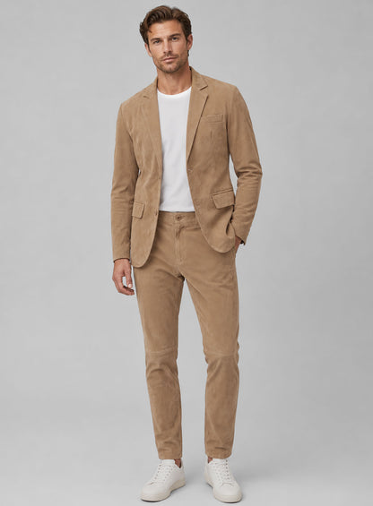 Dusty Beige Suede Leather Suit