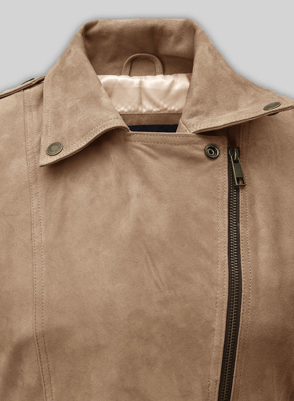 Dusty Beige Suede Leather Fringes Jacket #1008