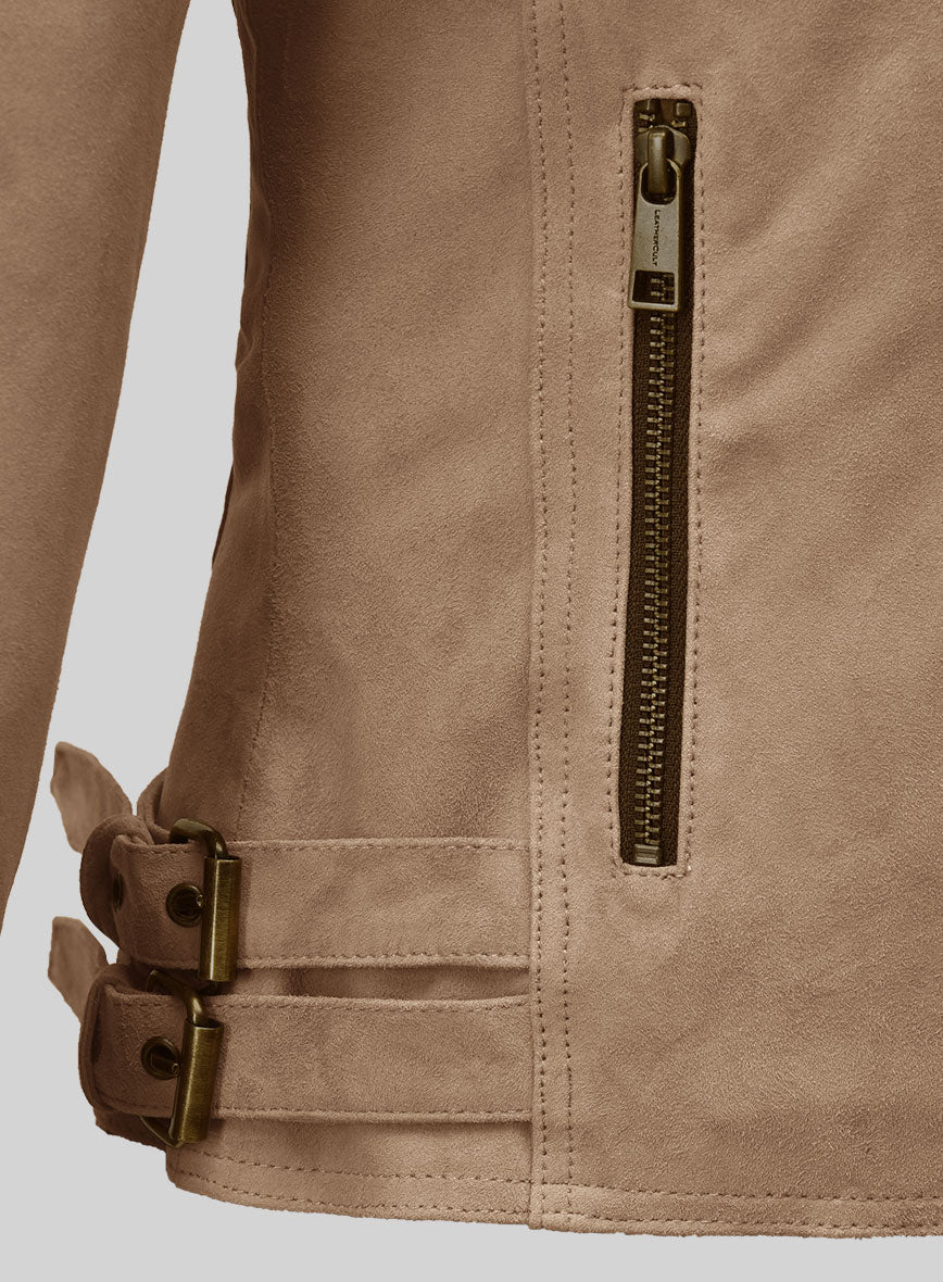 Dusty Beige Suede Leather Fringes Jacket #1008