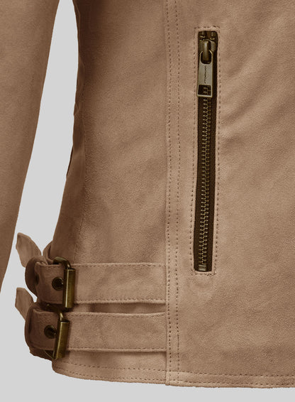 Dusty Beige Suede Leather Fringes Jacket #1008