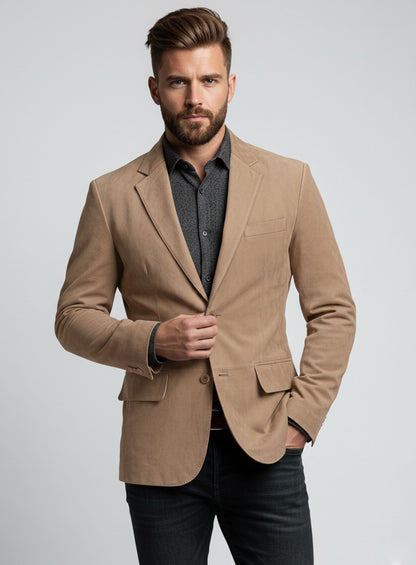Dusty Beige Suede Leather Blazer