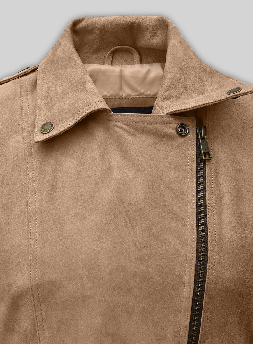 Dusty Beige Suede Leather Fringes Jacket #1008