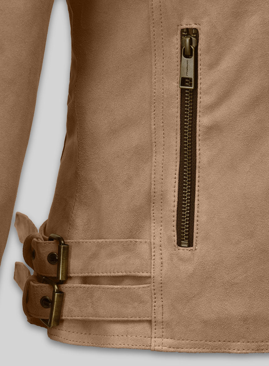 Dusty Beige Suede Leather Fringes Jacket #1008