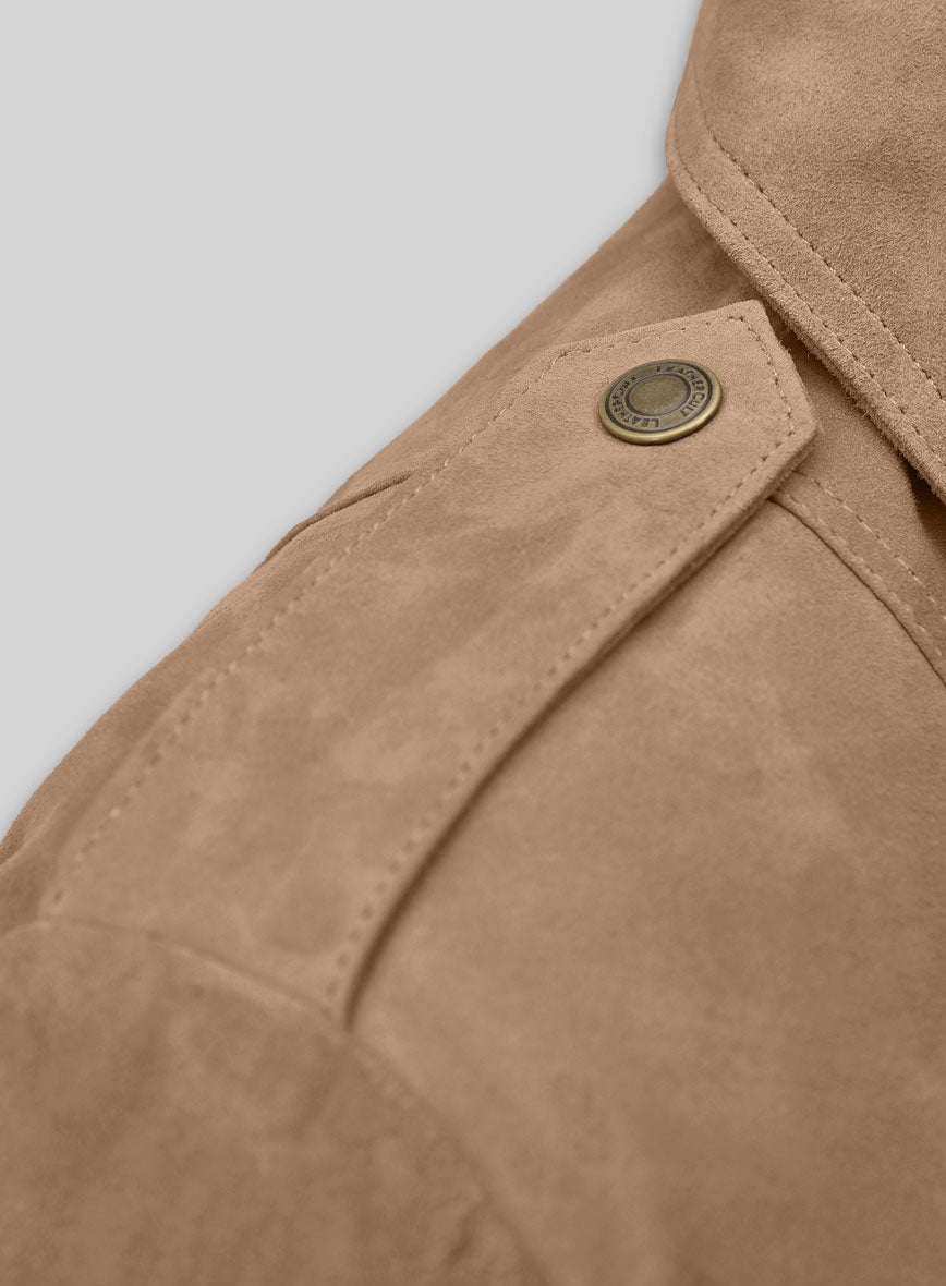 Dusty Beige Suede Leather Fringes Jacket #1008