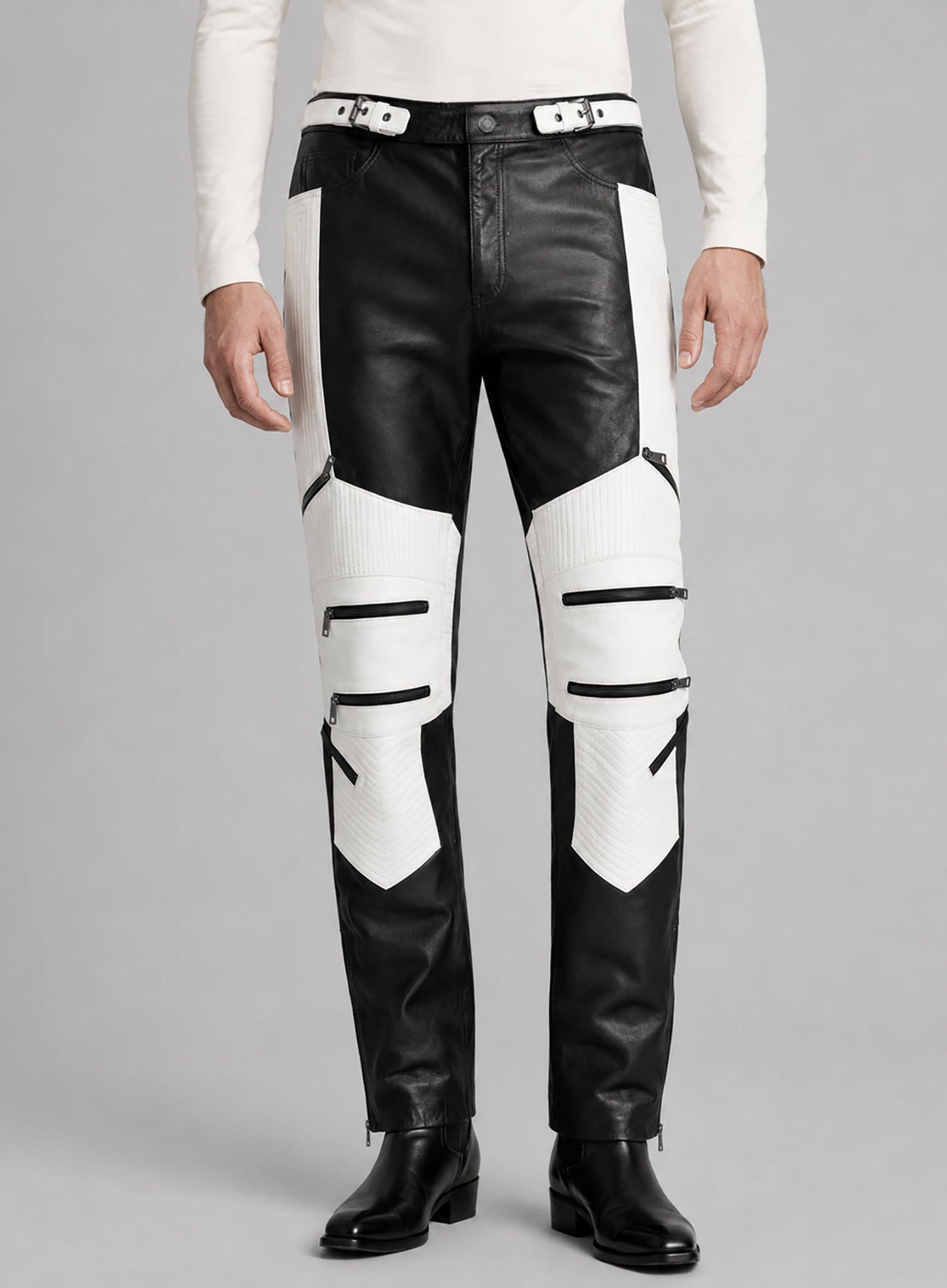 Electric Zipper Combination Leather Pants
