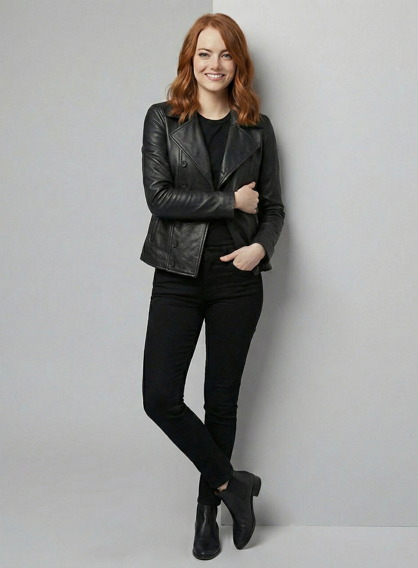Emma Stone Leather Jacket #1