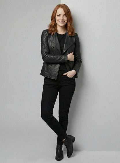 Emma Stone Leather Jacket #1