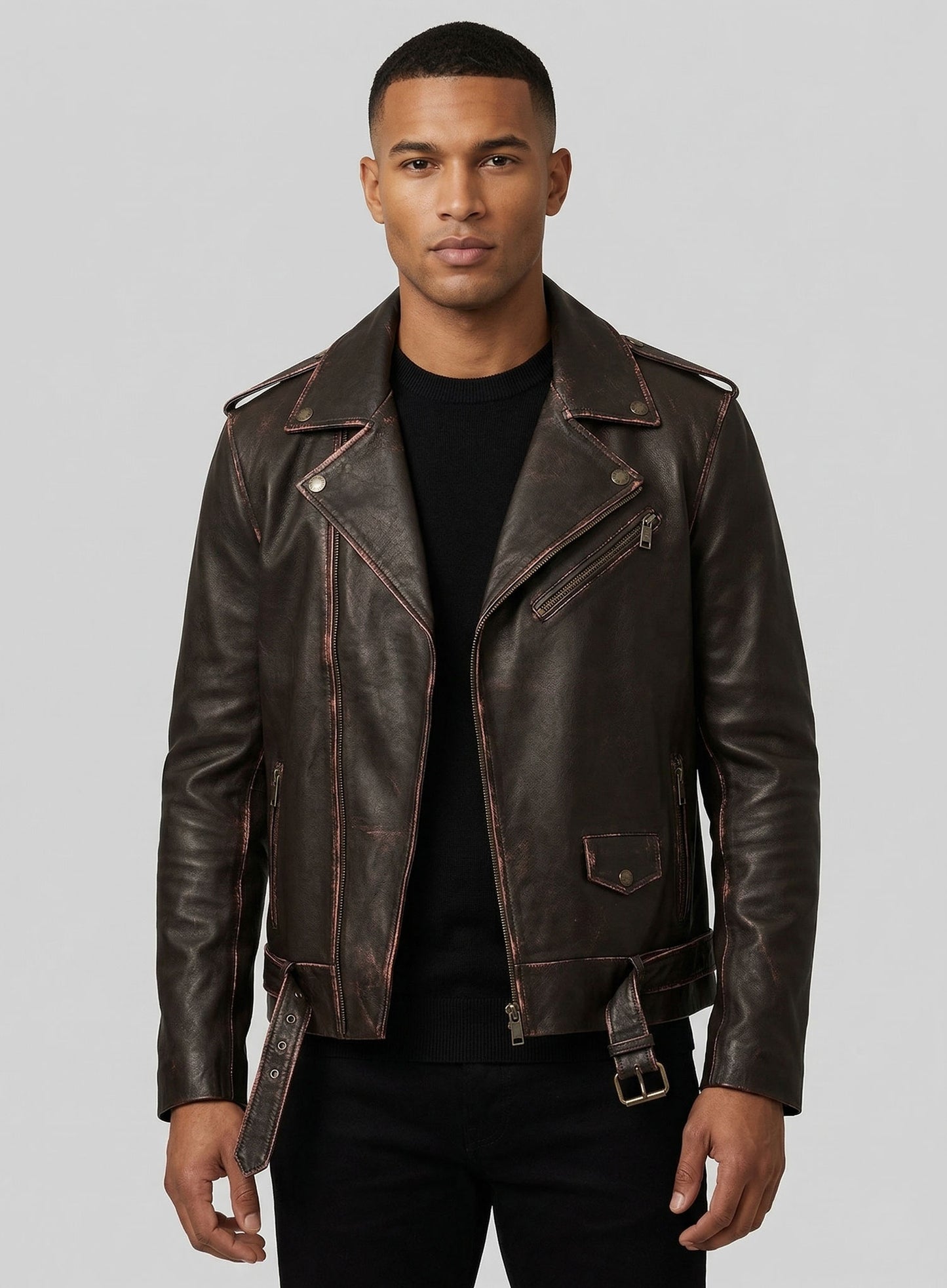 Enforcer Dark Brown Biker Leather Jacket