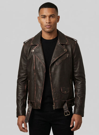 Enforcer Dark Brown Biker Leather Jacket