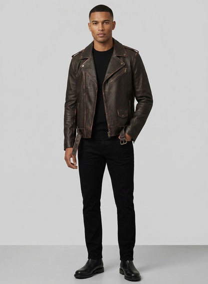 Enforcer Dark Brown Biker Leather Jacket