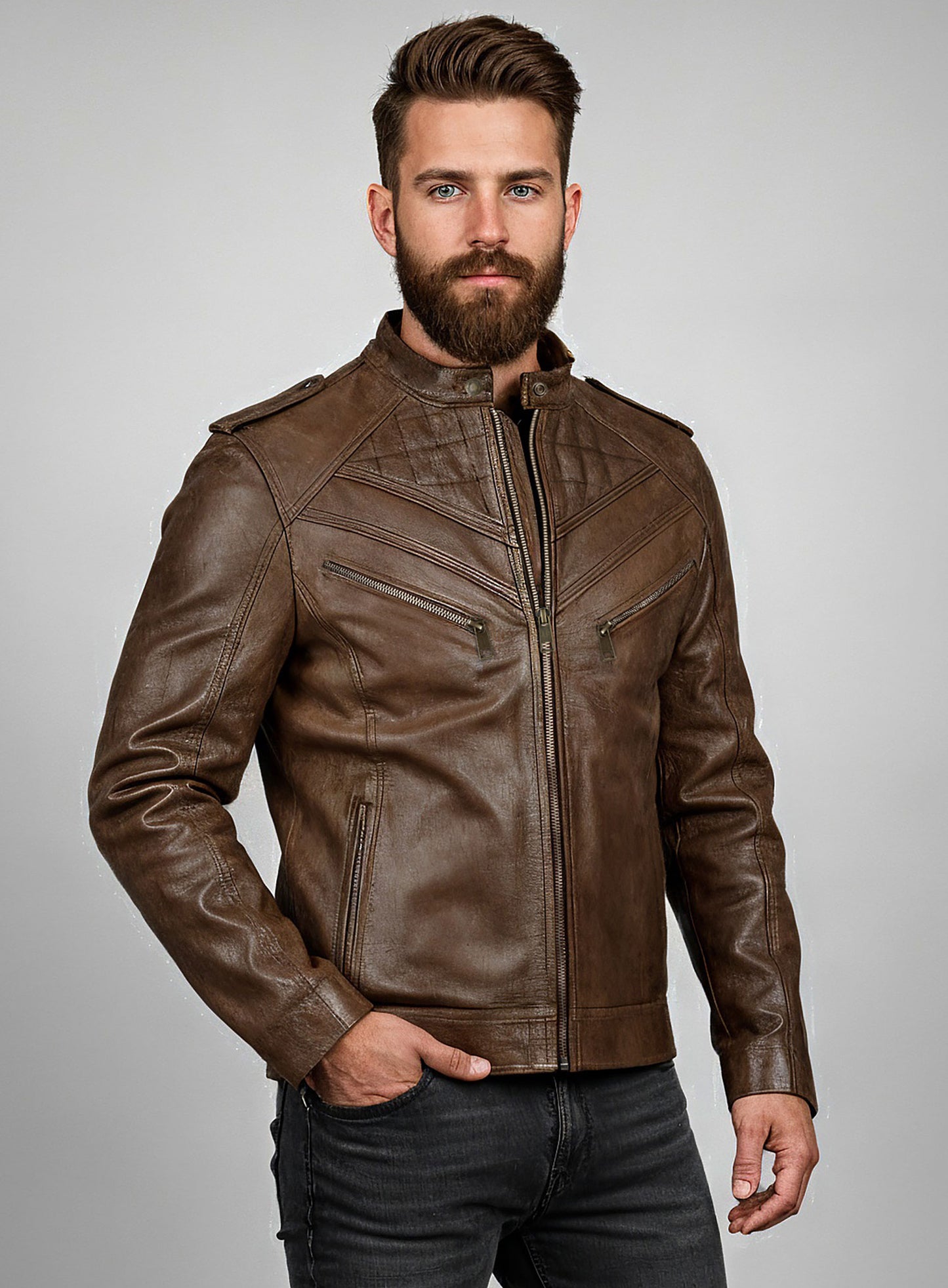 Espanol Timber Brown Brewer Leather Jacket