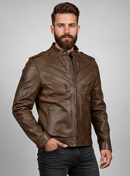 Espanol Timber Brown Brewer Leather Jacket