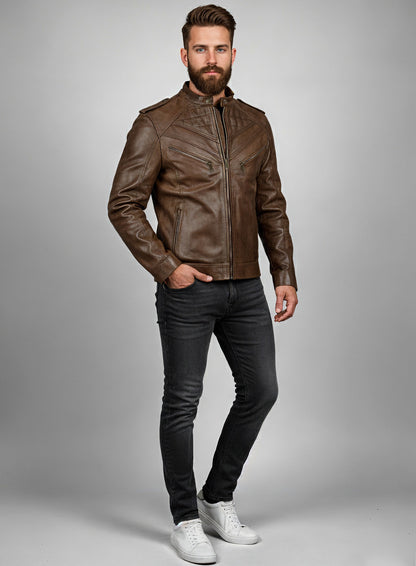 Espanol Timber Brown Brewer Leather Jacket
