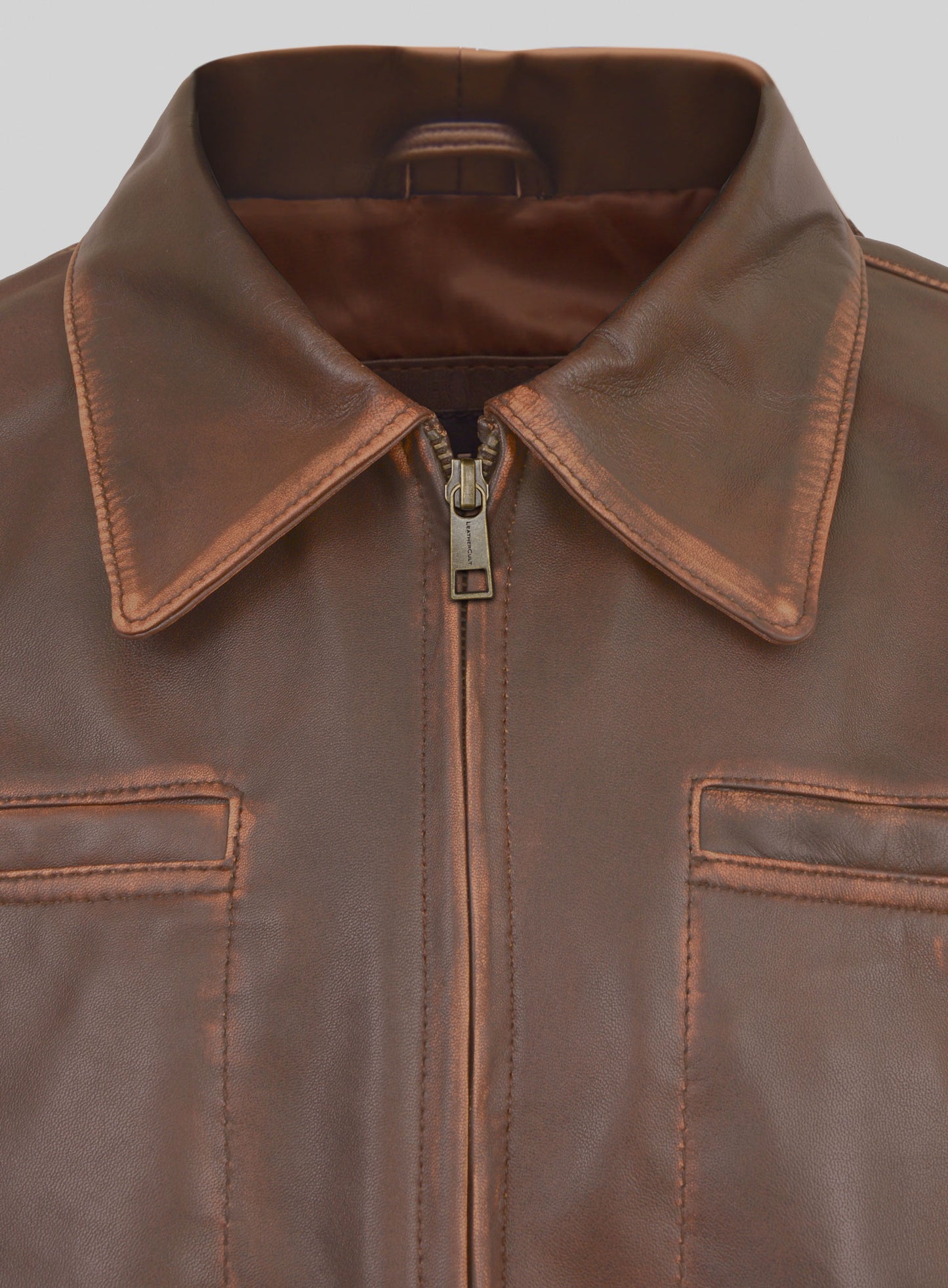 Espresso Rubbed Tan Leather Jacket