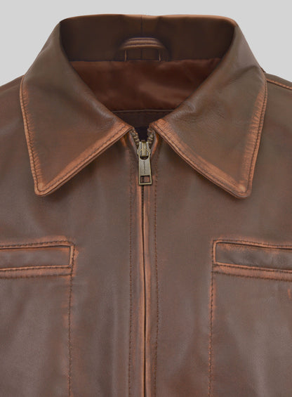 Espresso Rubbed Tan Leather Jacket