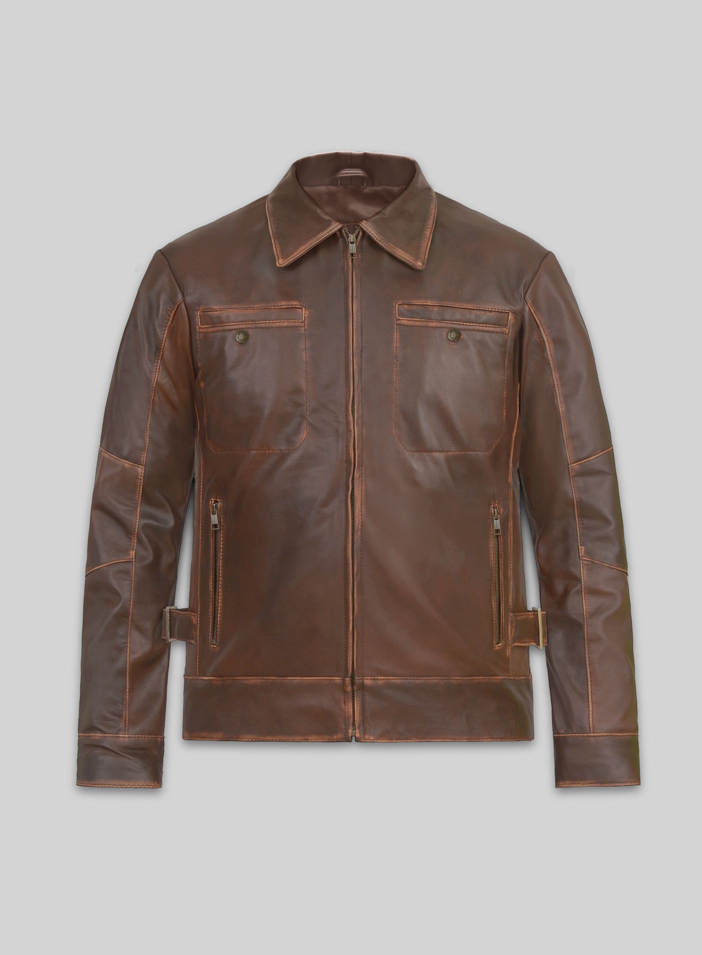 Espresso Rubbed Tan Leather Jacket